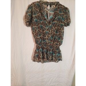 Women's Studio 1940 2 Piece Brown And Teal Blouse Size XL (H399)